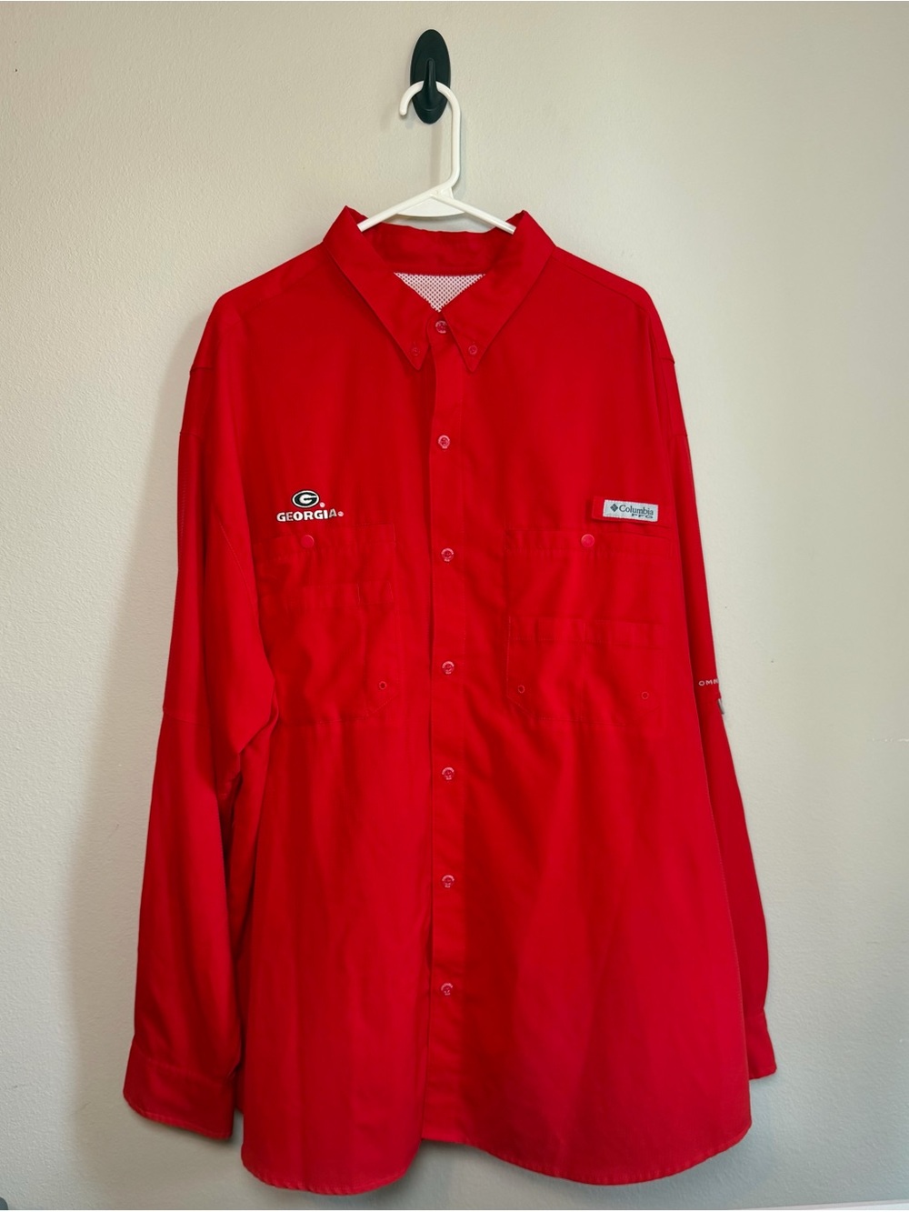 Columbia Men’s Large Red Long-Sleeve Button-Front Shirt Jacket